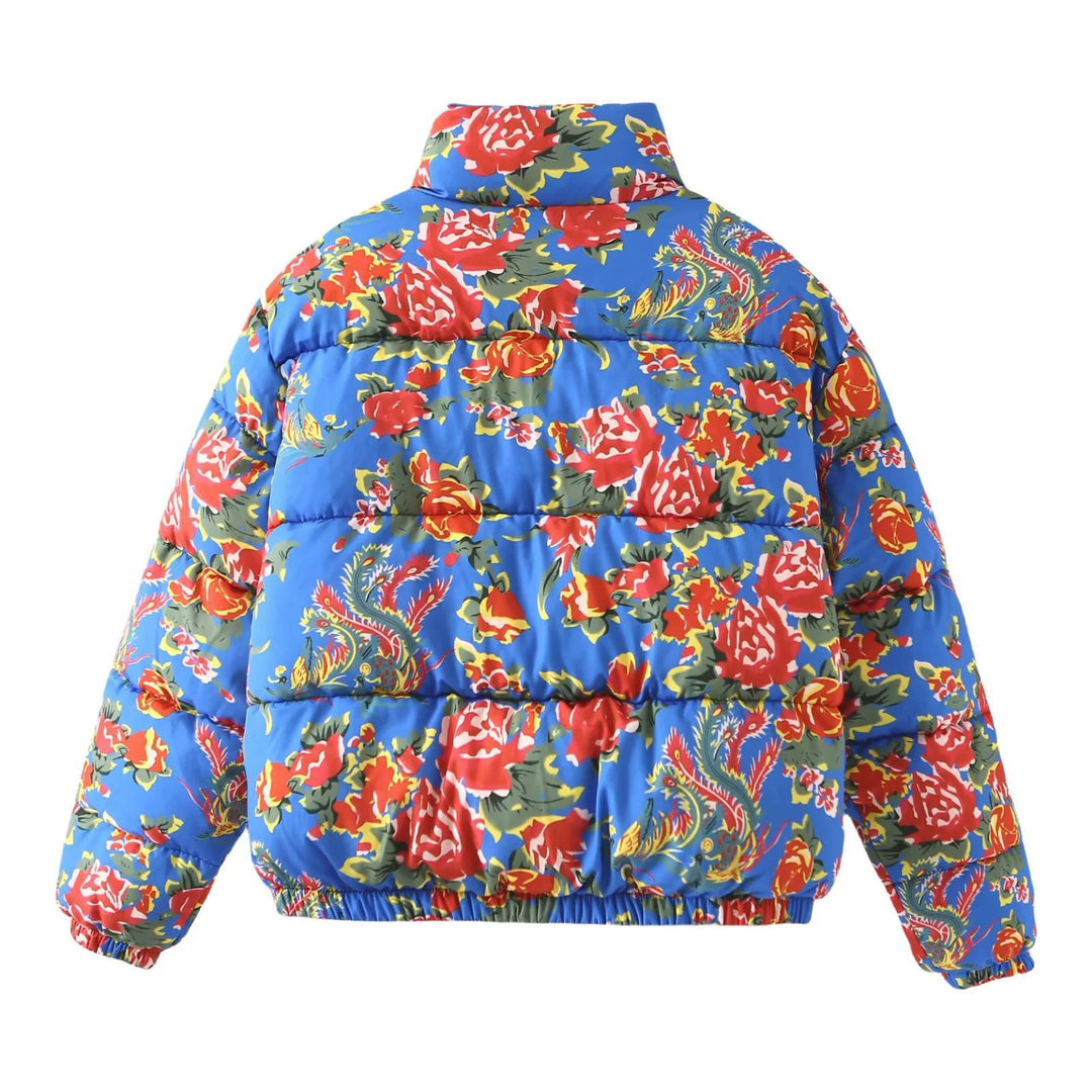 Damen nan gesteppte Daunenoptik Steppjacke mit floralem Alloverprint, Stehkragen und elastischem Saum Echo Archiv