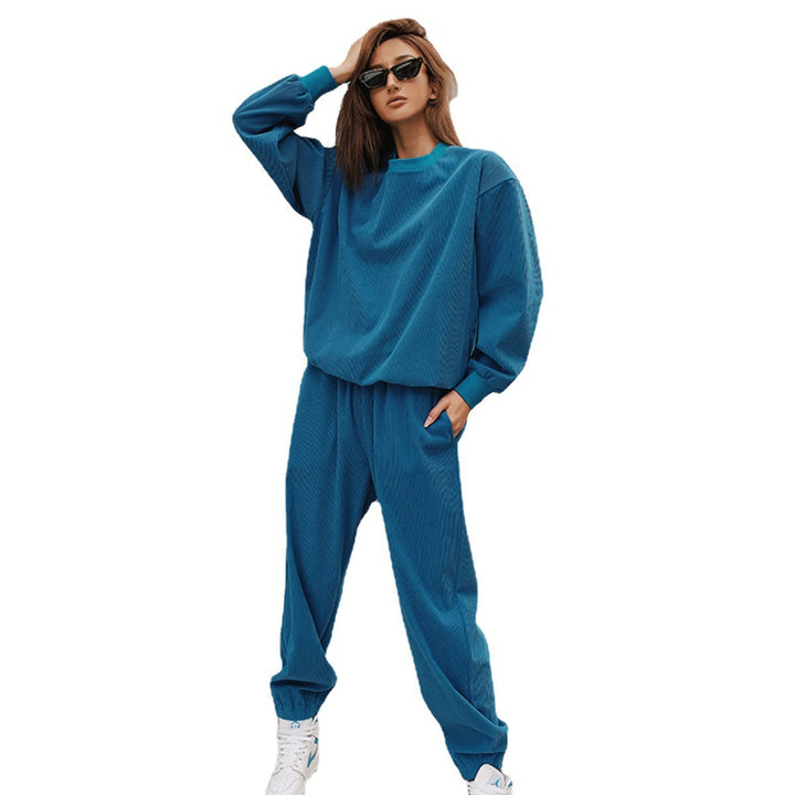 Damen Oversize-Lounge-Set aus strukturierter Jersey-Qualität mit Rundhalsausschnitt und elastischer Bundhose – Élanora