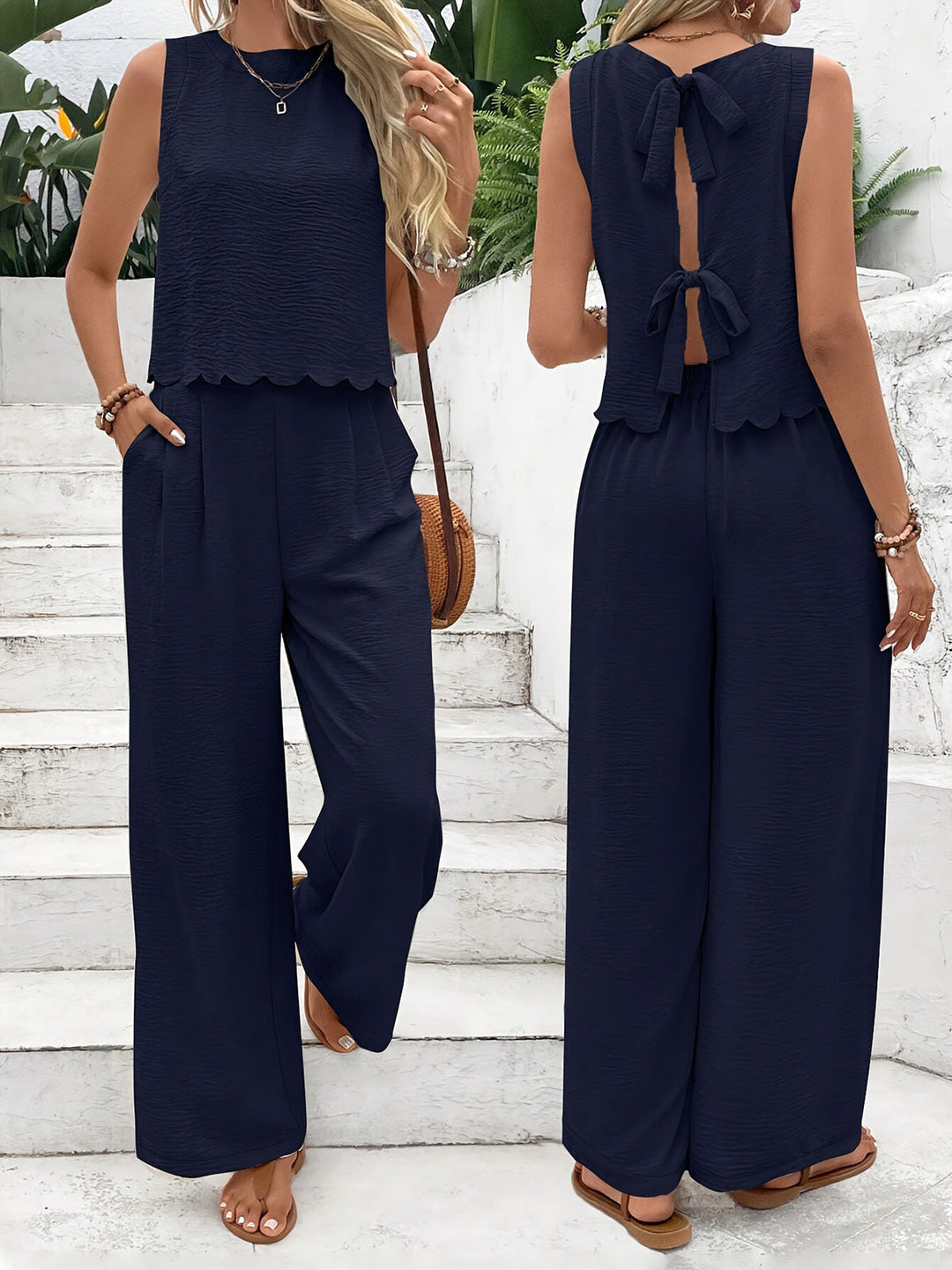 Damen Lässiger Jumpsuit mit elegantem Rückenausschnitt und weitem Bein Echoarchiv