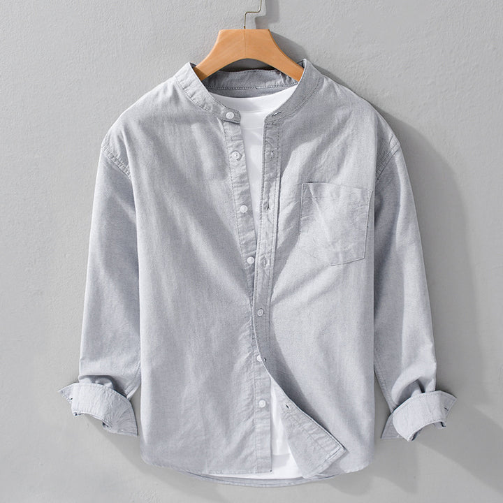 Herren Stehkragen-Overshirt aus Baumwollmix mit tonaler Brusttasche und Soft‑Touch Echoarchiv
