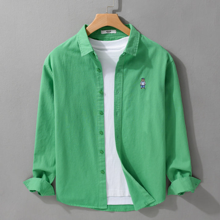 Herren Leichtes Hemd-Overshirt aus Baumwolltwill mit kleiner Figurenstickerei und kastigem Schnitt Echoarchiv