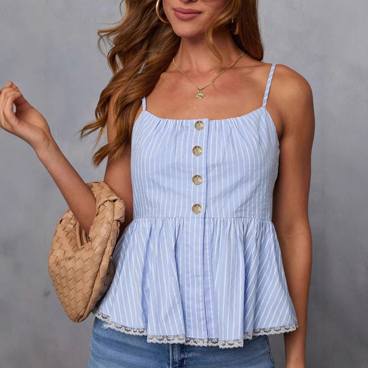 Damen Peplum-Oberteil mit Knopfdetaillierung und Spitzenakzent Echo Archiv