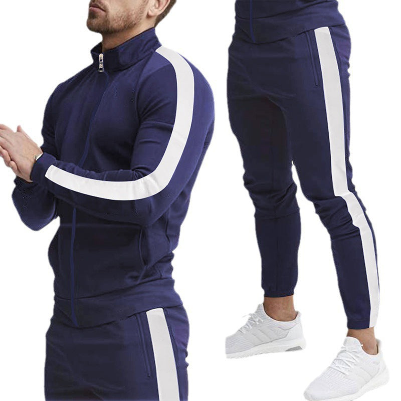 Herren Sportlicher Tapered-Trainingsanzug im Retro-Streifen-Look mit Stehkragen Echoarchiv