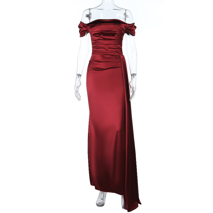 Damen Elegantes Off-Shoulder-Maxikleid aus luxuriösem Satin Echo Archiv