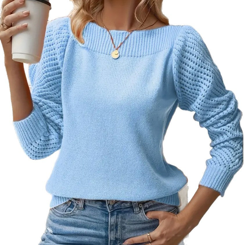 Damen nan feiner Strickpullover mit Ajour- Puffärmeln und U-Boot-Ausschnitt Echo Archiv