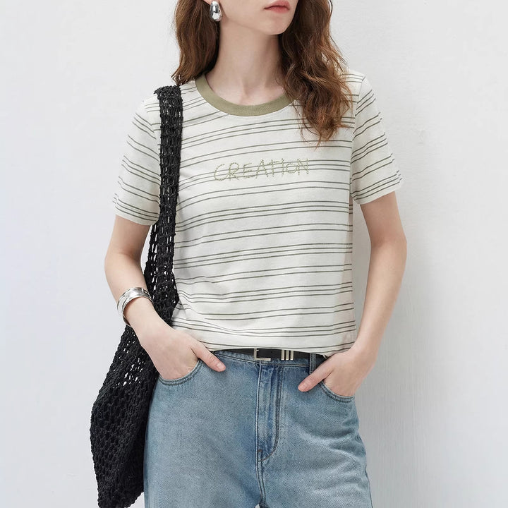 Damen Modernes Streifen-Shirt mit Rundhalsausschnitt Echo Archiv