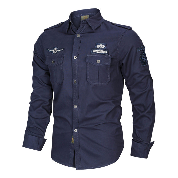 Herren nan tailliertes Baumwollhemd mit Schulterklappen, aufgesetzten Brusttaschen und markanten Patch-Details Echo Archiv