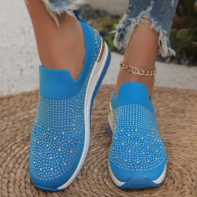 Damen  Strick Slip-On Sneaker mit funkelndem Strassbesatz, elastischem Einstieg und dämpfender Plateausohle Echo Archiv