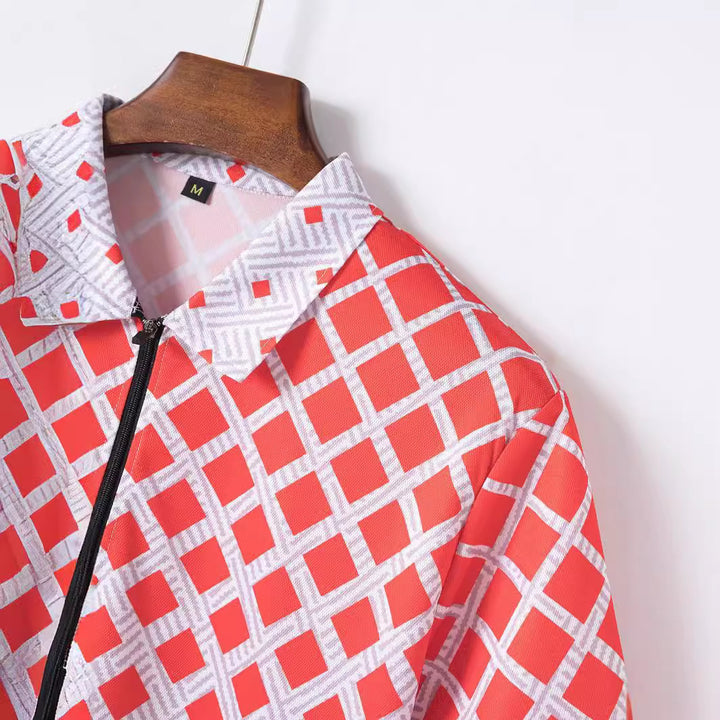 Herren Kurzarm Polo-Shirt und Shorts Set mit modernem Karomuster Echoarchiv