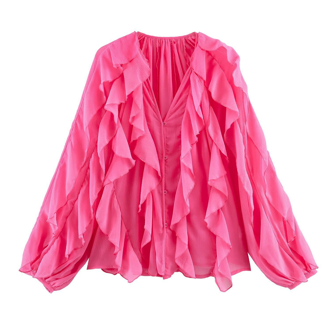 Damen Rüschenbluse mit weitem Schnitt und ballonartigen Ärmeln Echo Archiv