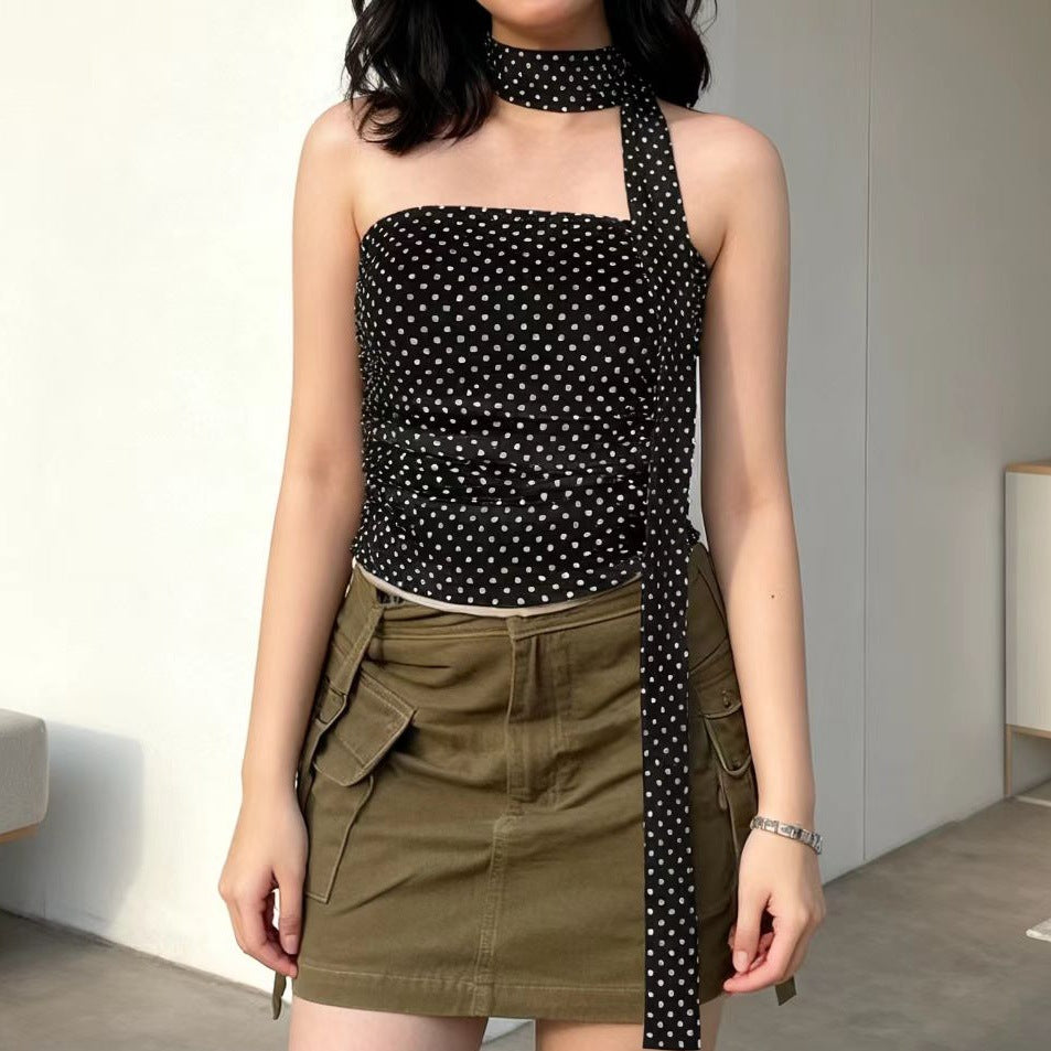 Damen Elegantes Polka-Dots Oberteil mit schmalem Bandeau und formenden Details Echo Archiv