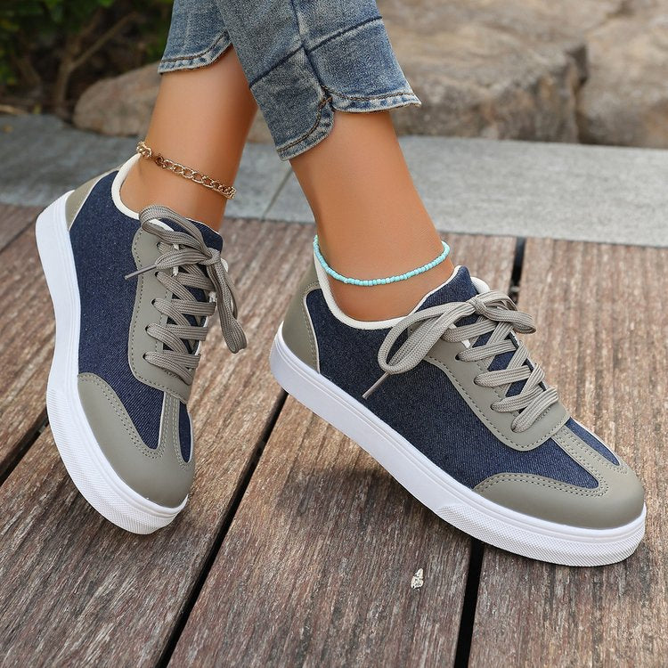 Damen Plateau‑Sneaker im Denim‑Look mit gepolstertem Komfortfußbett und Elastik‑Schnürung – Névara
