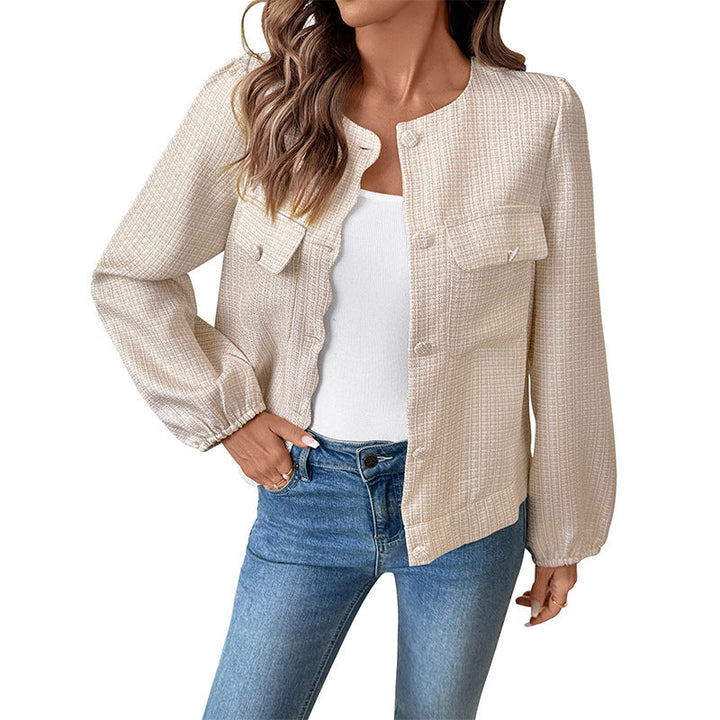 Damen Kurzjacke aus Bouclé‑Struktur mit Rundhals, Pattentaschen & elastischen Bündchen Echoarchiv