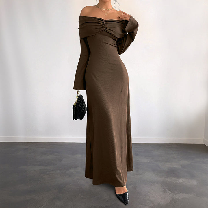 Damen Elegantes Off-Shoulder Maxikleid Echo Archiv