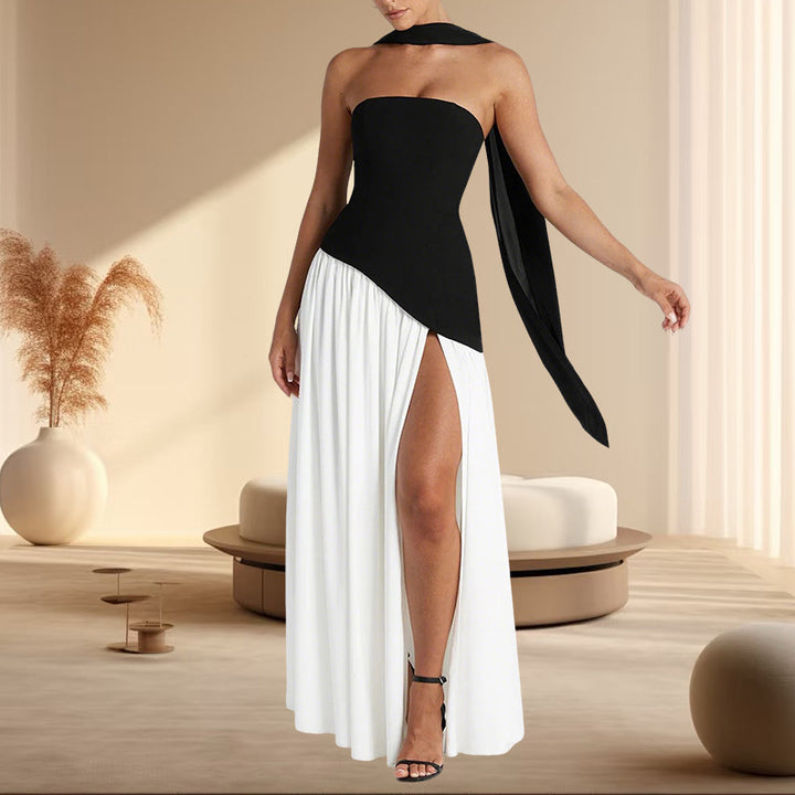 Damen Elegantes Abendkleid mit seitlichem Schlitz und schulterfreiem Oberteil Echo Archiv