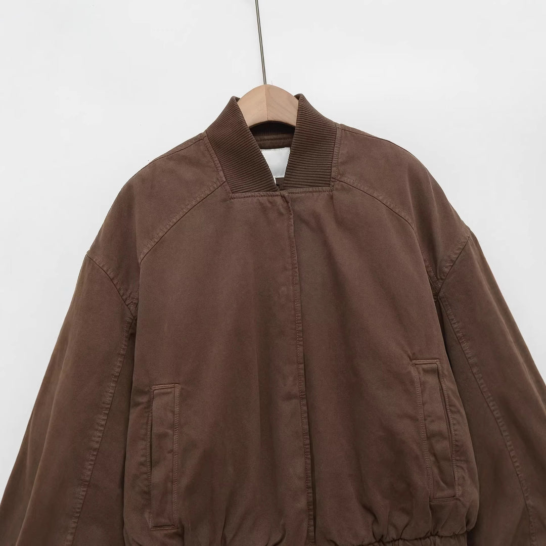 Damen Oversize-Bomberjacke mit gerafftem Saum und Rippenkragen Echo Archiv