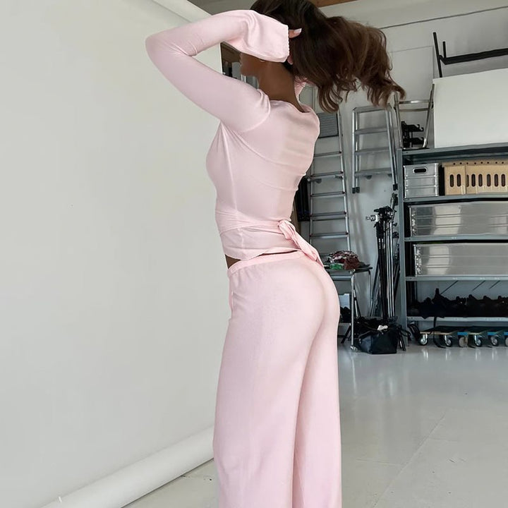 Damen Weite High-Waist Lounge-Hose aus Feinstrick mit Kordelzug Echo Archiv