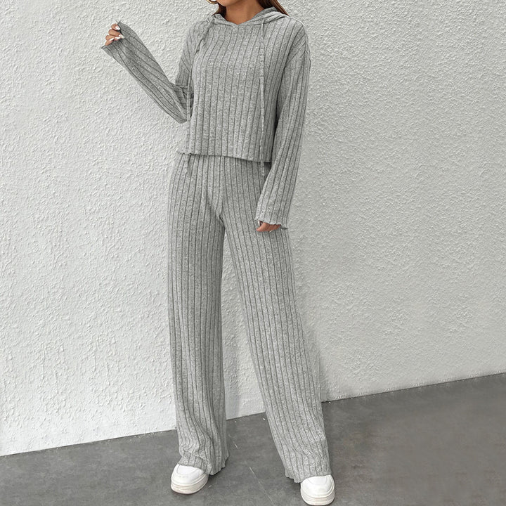 Damen geripptes Lounge-Set mit Kapuzenpullover und weiter Highwaist-Hose – Avérine