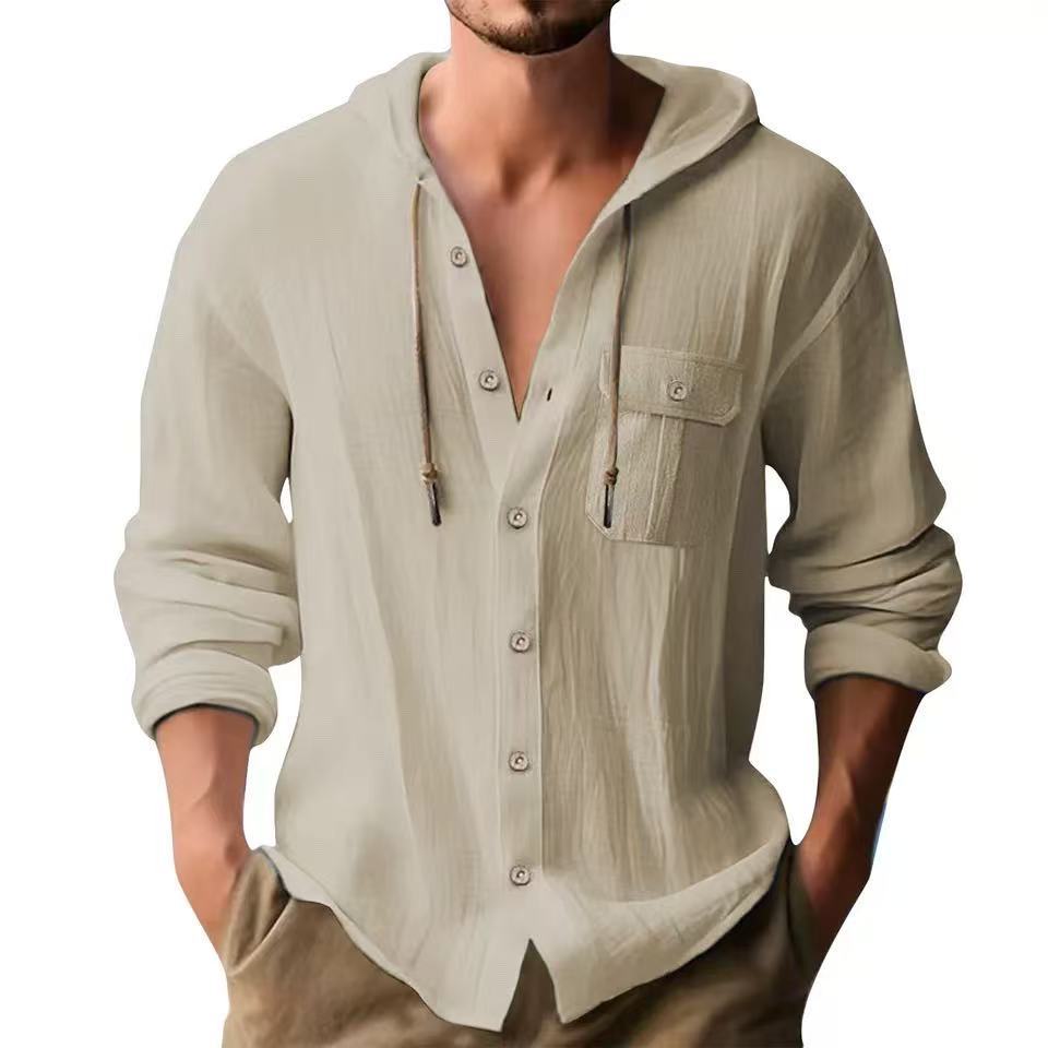 Herren lässiges Hoodie-Oberhemd mit praktischen Knopfleisten und Brusttasche Echoarchiv