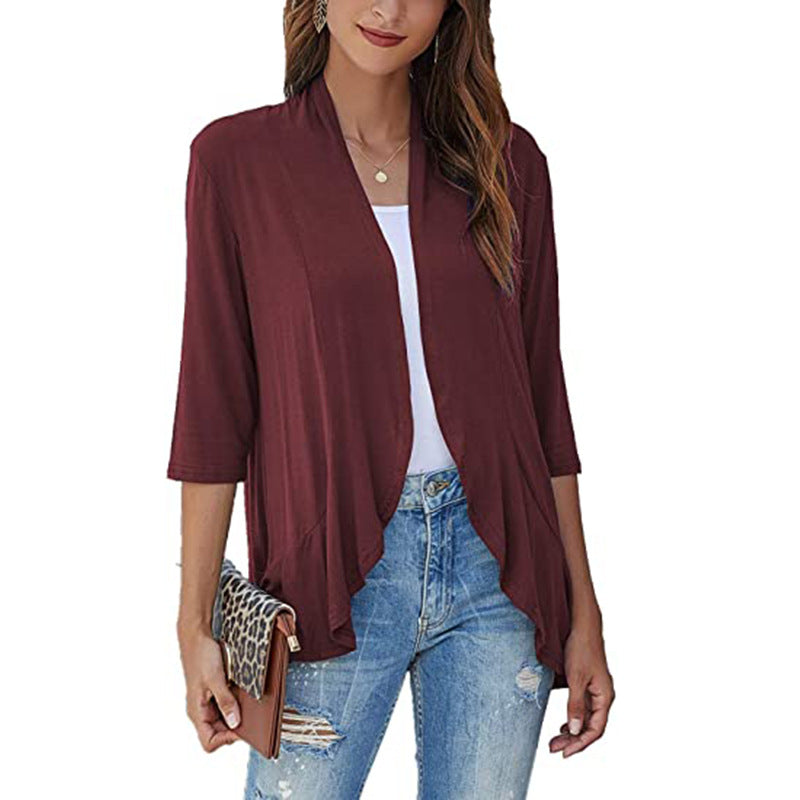 Damen Leichte Chiffonjacke mit Offenen Fronten und 3/4-Ärmeln Echoarchiv