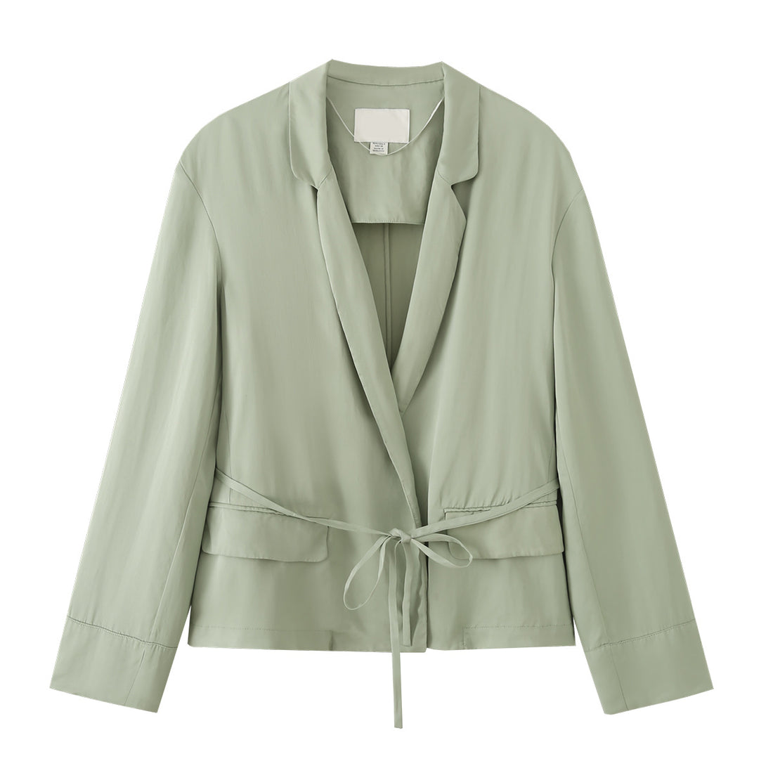Damen Leichter Cropped Blazer mit Bindegürtel und Schalkragen Echoarchiv