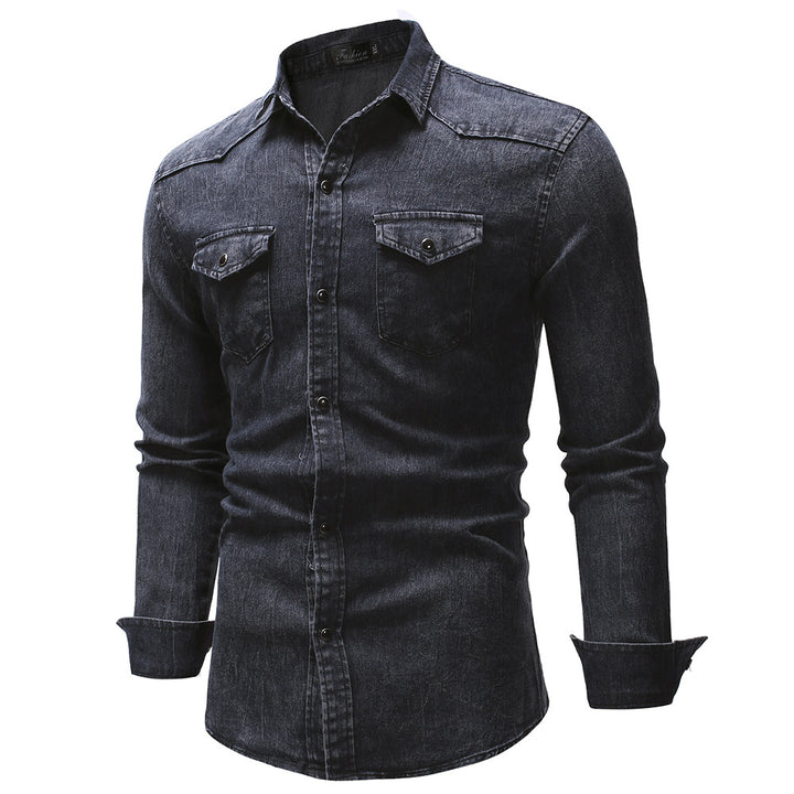 Herren nan oversized Denim-Hemdenjacke mit geschwungenem Saum und aufgesetzten Pattentaschen Echo Archiv