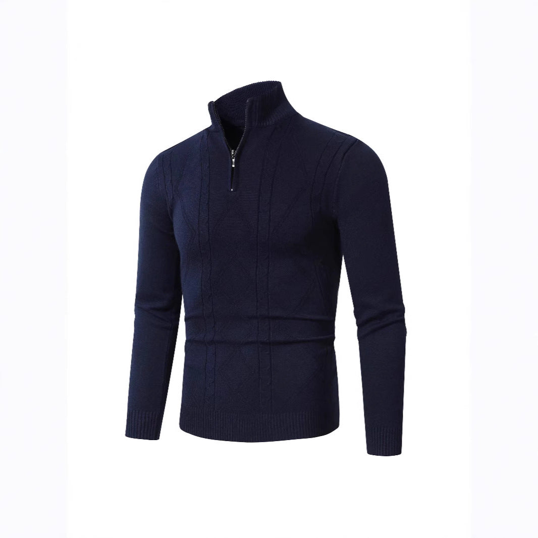 Herren Strickpullover mit modernem Zopfmuster und hohem Stehkragen Echoarchiv