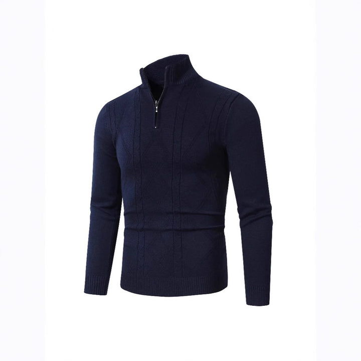 Herren Strickpullover mit modernem Zopfmuster und hohem Stehkragen Echoarchiv
