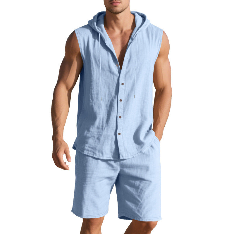 Herren lässiger Kurzarm-Hoodie und Shorts Set Echoarchiv