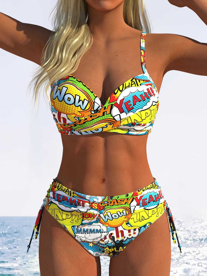 Damen Bikini-Set mit verspieltem Comic-Print und verstellbaren Seitenschnüren Echo Archiv