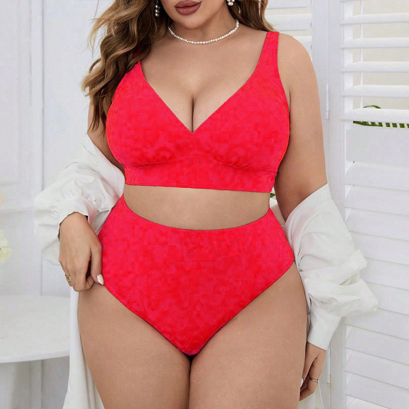 Damen Hoch tailliertes Bikini-Set mit V-Ausschnitt und sportlichem Oberteil Echo Archiv