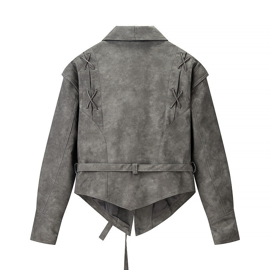 Damen Kurzjacke aus Veloursoptik mit Wickelgürtel und Schnürdetail Echo Archiv