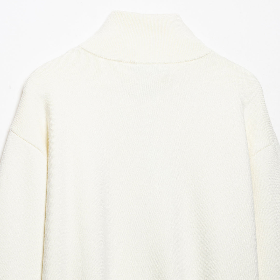 Damen Cropped Oversize-Strickpullover mit halbem Metallreißverschluss und Funnelkragen Echoarchiv