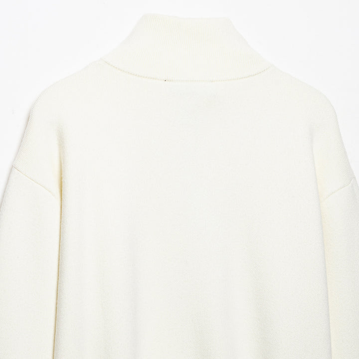 Damen Cropped Oversize-Strickpullover mit halbem Metallreißverschluss und Funnelkragen Echoarchiv