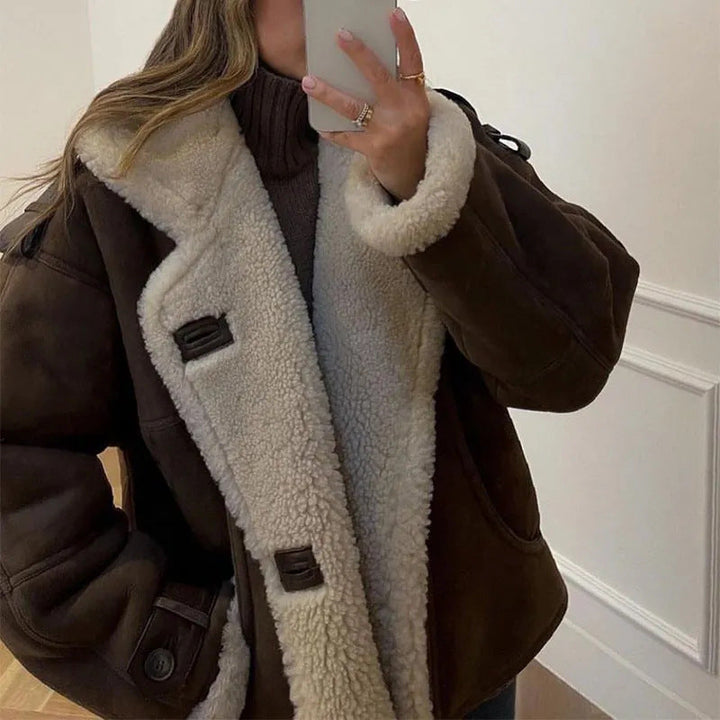 Damen Warme Lammfelljacke mit bequemem Schnitt Echoarchiv