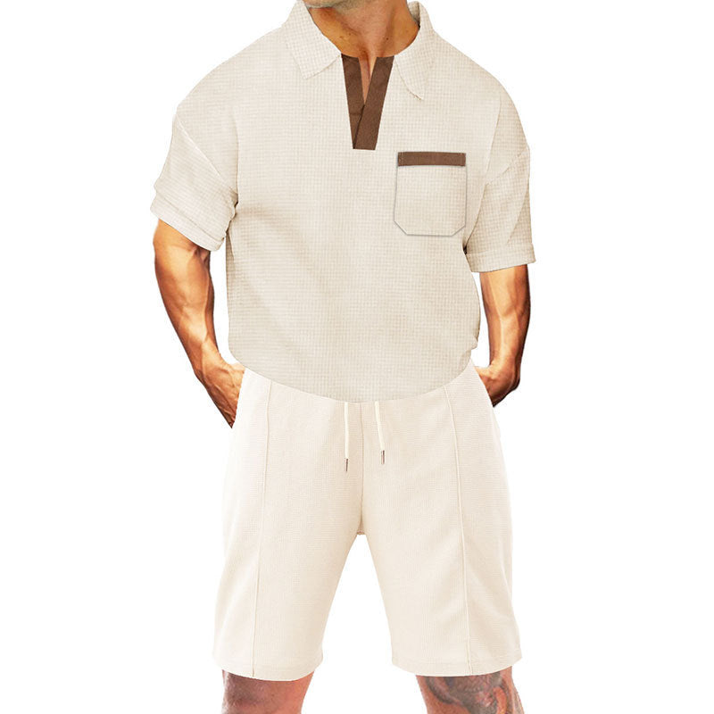 Herren sportliches Kurzarm-T-Shirt mit praktischer Brusttasche und bequemen Shorts Echoarchiv