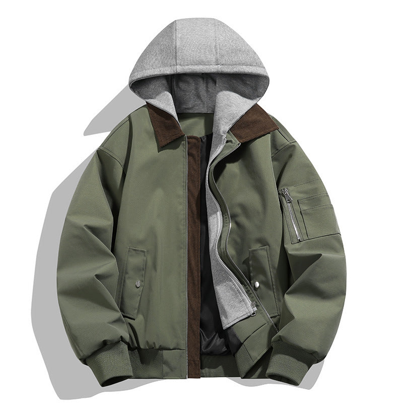 Herren Freizeit Bomberjacke mit integrierter Kapuze und Kordel Stehkragen – Brevano