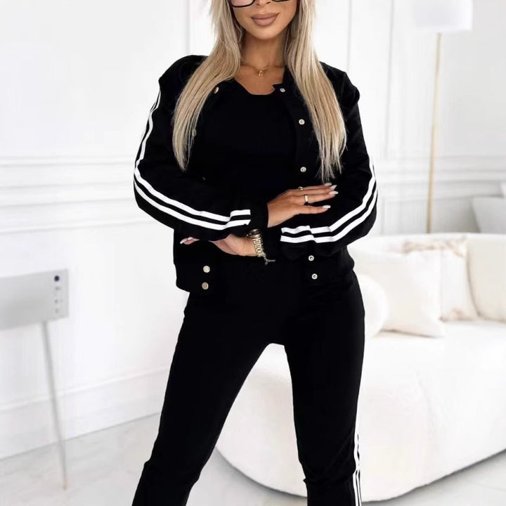 Damen nan sportliches Jogginganzug-Set mit Collegejacke, kurzes Top und slim-fit Jogginghose Echo Archiv