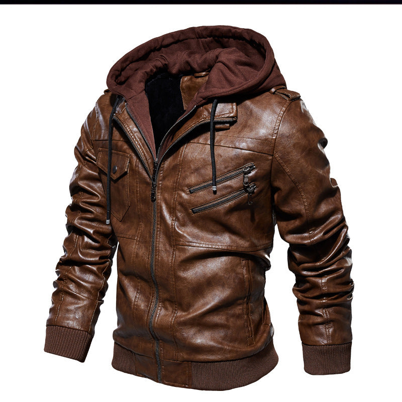 HerrenStylische Lederjacke mit Kapuze und gewaschenem Finish Echo Archiv