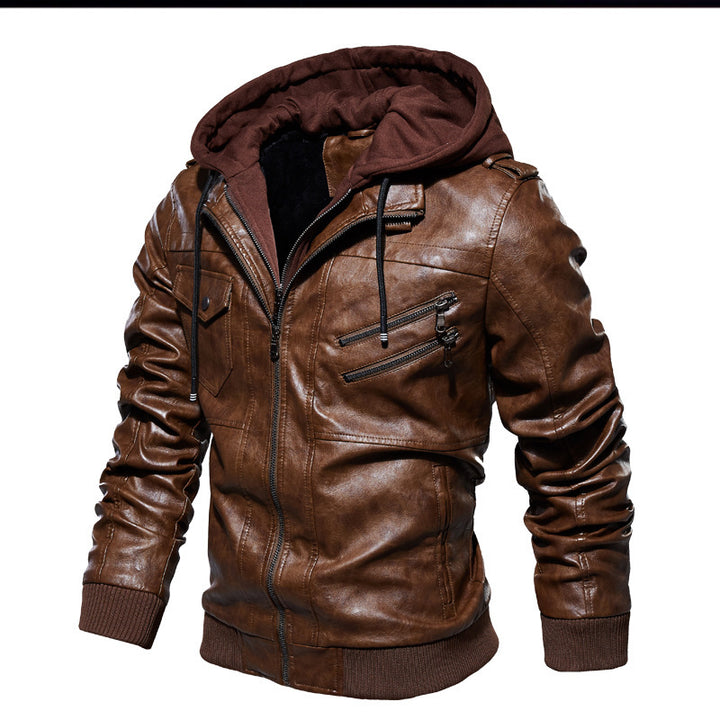 HerrenStylische Lederjacke mit Kapuze und gewaschenem Finish Echo Archiv