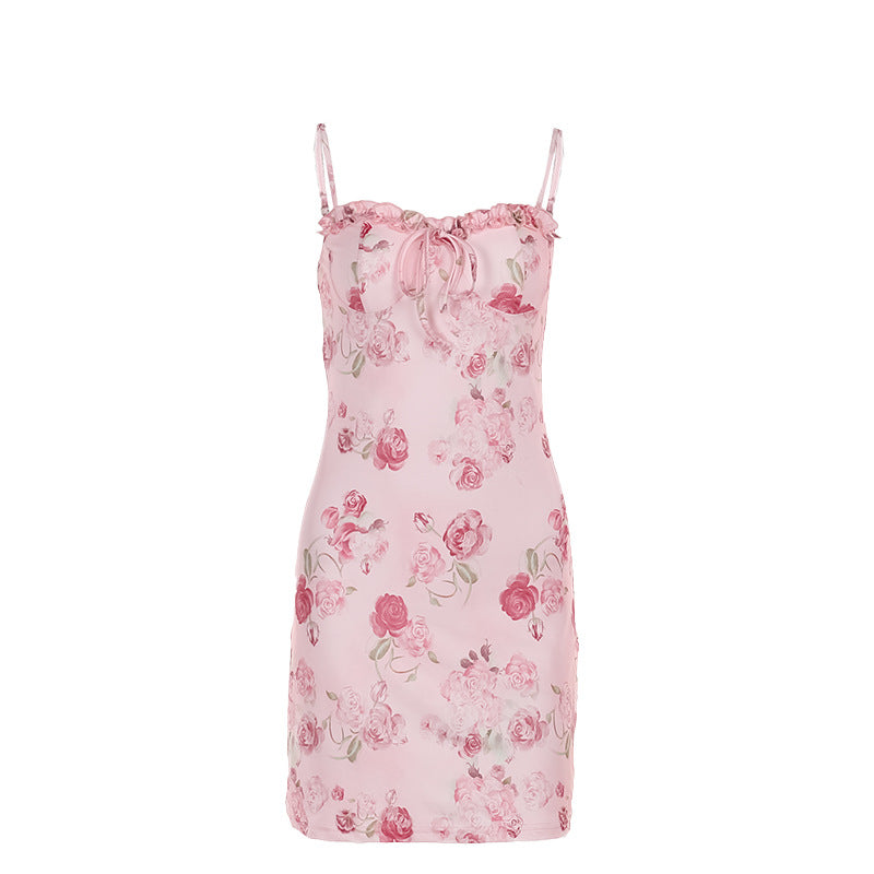 Damen Blumen Kleid mit verstellbaren Spaghetti-Trägern und süßem Rüschendetail Echo Archiv