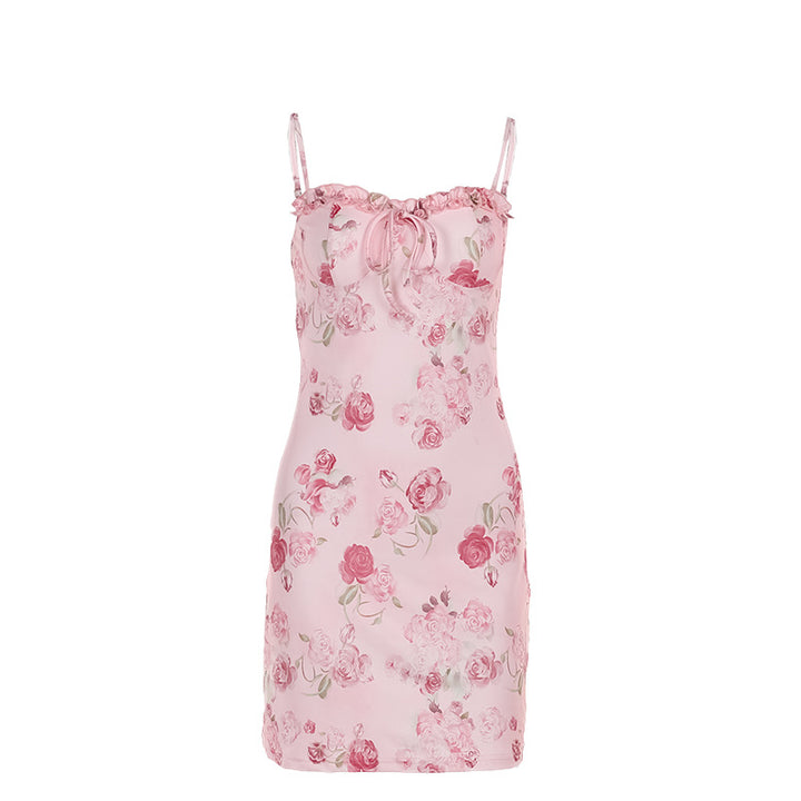 Damen Blumen Kleid mit verstellbaren Spaghetti-Trägern und süßem Rüschendetail Echo Archiv