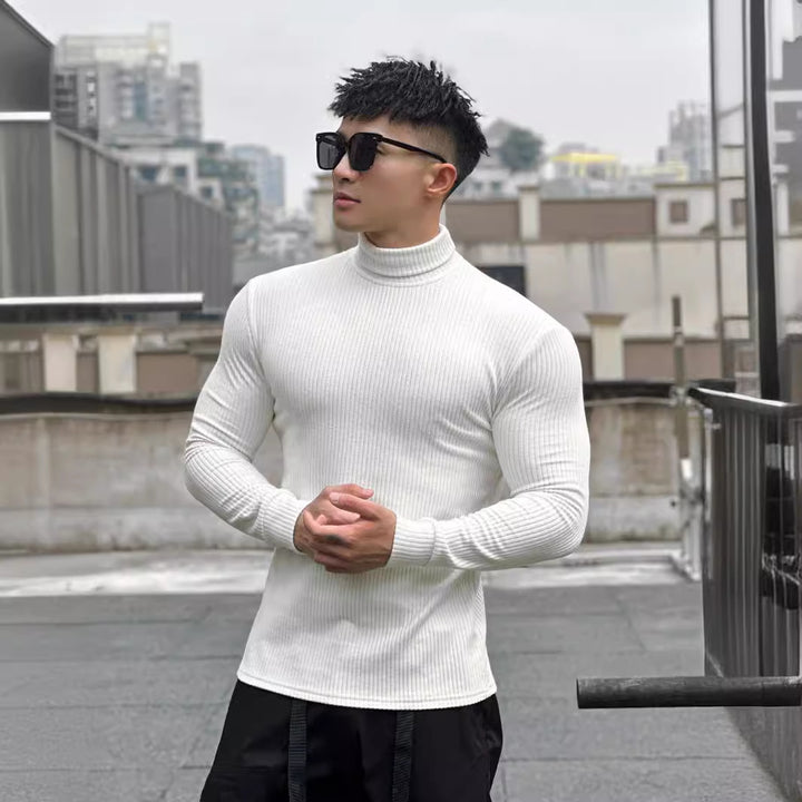 Herren elegantes Langarmshirt mit modischer Rippstruktur Echoarchiv