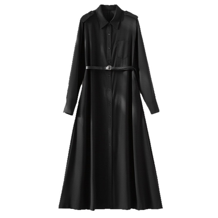 Damen Langes Hemdblusenkleid mit Taillengürtel, Schulterklappen und durchgehender Knopfleiste Echoarchiv