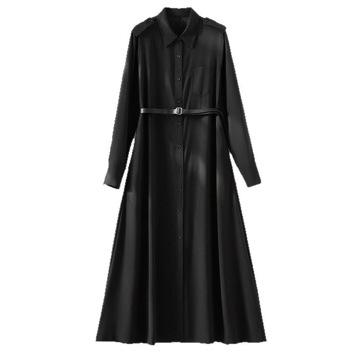 Damen Langes Hemdblusenkleid mit Taillengürtel, Schulterklappen und durchgehender Knopfleiste Echoarchiv