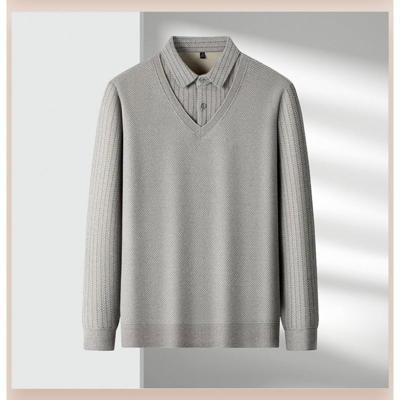 Herren Feinstrick-Pullover mit V-Ausschnitt und integriertem Polokragen Echoarchiv