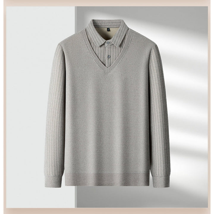 Herren Feinstrick-Pullover mit V-Ausschnitt und integriertem Polokragen Echoarchiv