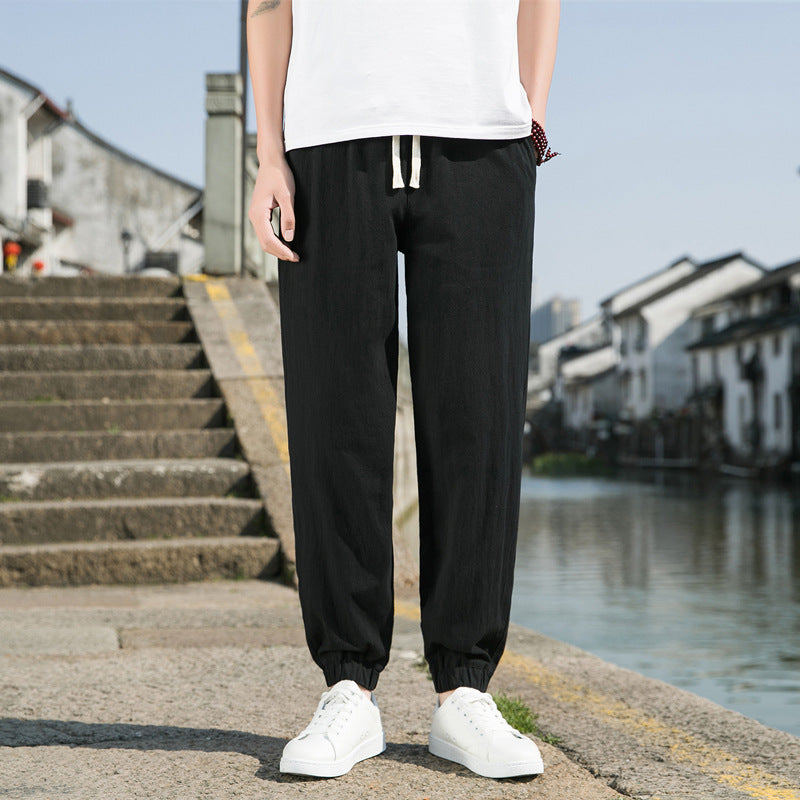 Herren nan tapered Leinen-Baumwoll-Jogger mit Kordelzug, elastischem Knöchelbündchen und schlanker Silhouette Echo Archiv
