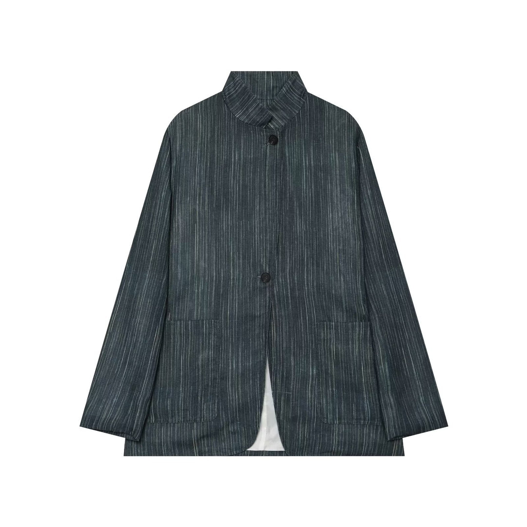 Damen Lockerer Longblazer im Nadelstreifen‑Look mit Stehkragen und aufgesetzten Taschen Echo Archiv