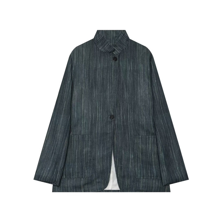 Damen Lockerer Longblazer im Nadelstreifen‑Look mit Stehkragen und aufgesetzten Taschen Echo Archiv